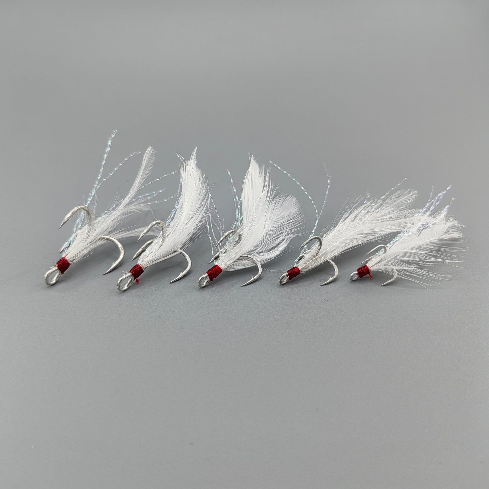 bottom fishing feathered vietnamese hooks 3x Strong White Feather Matte Tin Treble Hooks for Sale – Custom Lure Online